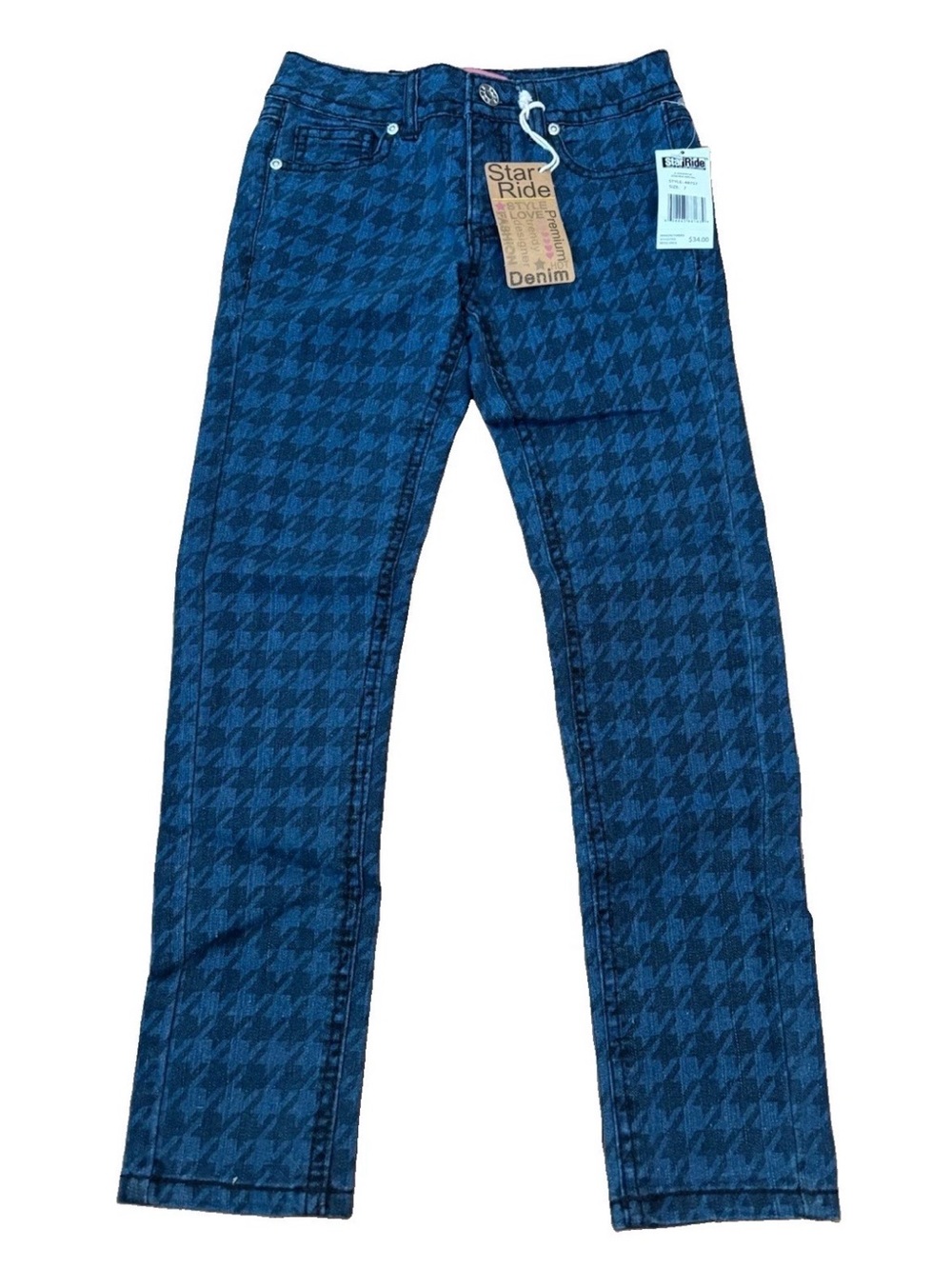 Star Ride Girls' Blue Houndstooth Denim Jeans - Size 7